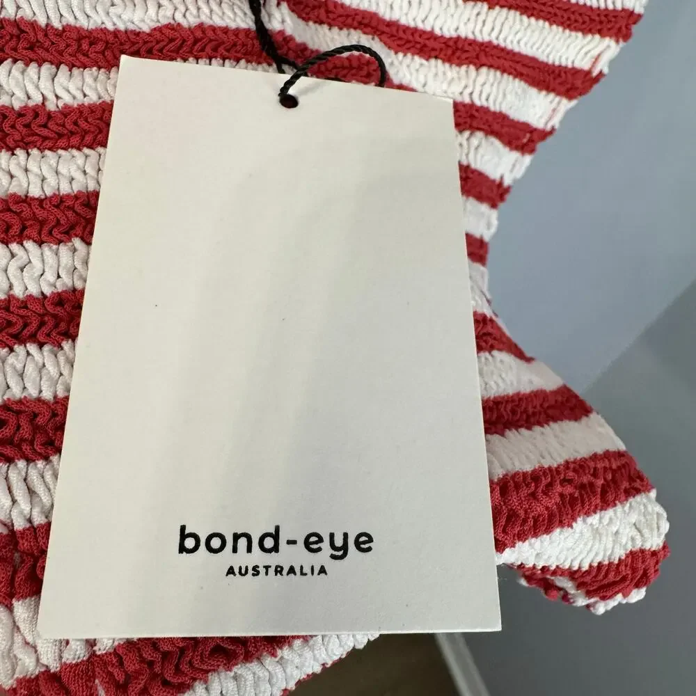 Bond Eye Mara One Piece Swimsuit Red Rooibos Striped  Stretch O/S New